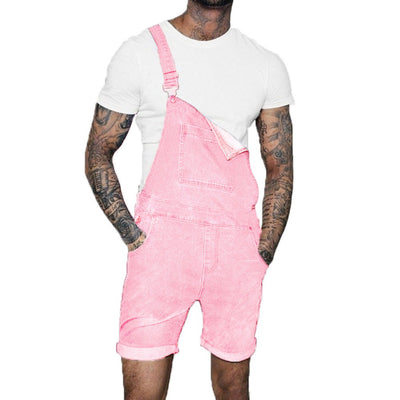 Fashionable Men's Denim Jumpsuit With Suspenders And Looped Edges - Trending Gay