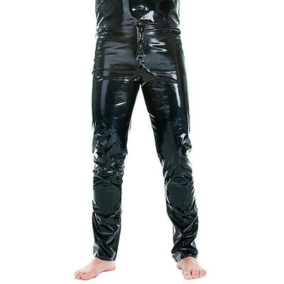 For Review - Black Casual European And American Large Size Men's Outer Wear Mid-waist Solid Color PU Motorcycle Leather Pants