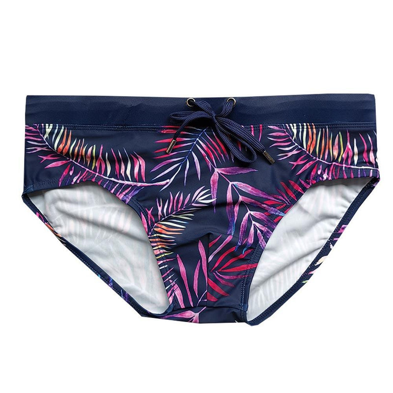 For Review - Three-dimensional Fashion Beach Swimming Trunks With Color Leaf Print And Cup