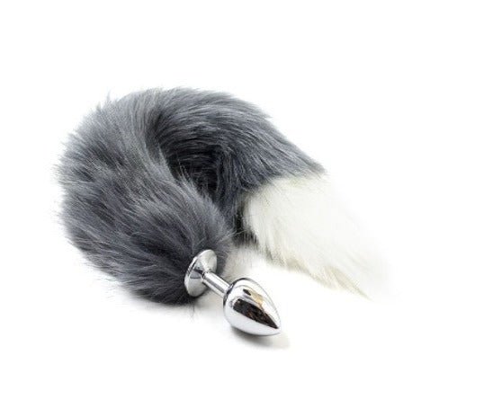 Grey And White Fox Tail Butt Plug - Trending Gay