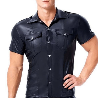 Men's Leather Skinny Short-Sleeved Shirt - Trending Gay