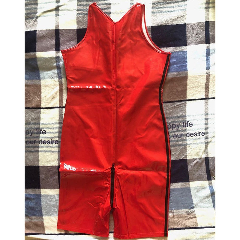 Red PVC Wrestler Suit - Trending Gay
